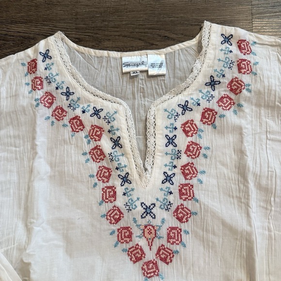 NWT Spiegel Blouse Cross Stitch Embroidery Boho Vintage XL - Picture 2 of 7